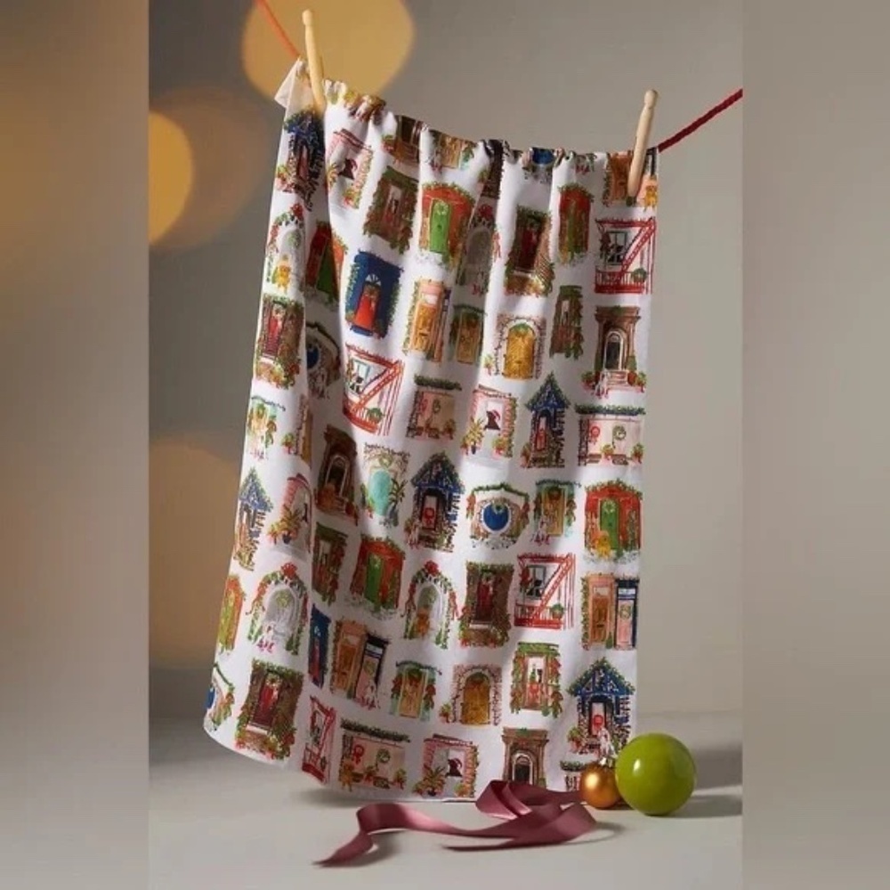 NWT Anthropologie Dogs Around the World Christmas Dish Towel